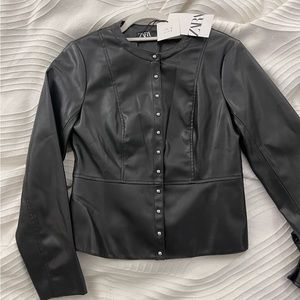 Zara Leather Button Down Shirt Jacket